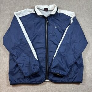 VTG 90s Nike Navy White Full Zip Spellout Logo Windbreaker Men's Size Large EUC